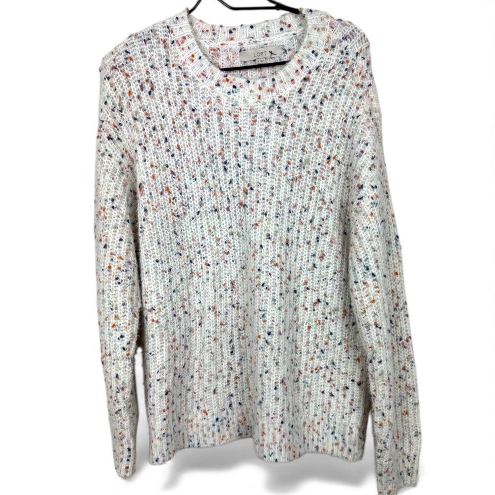 Loft confetti sweater cable knit sleeve crew neck sweater sz XL